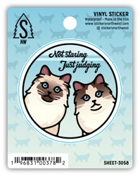 Stickers Northwest Not Staring Just Judging Cats Vinyl Sticker, 1 ct