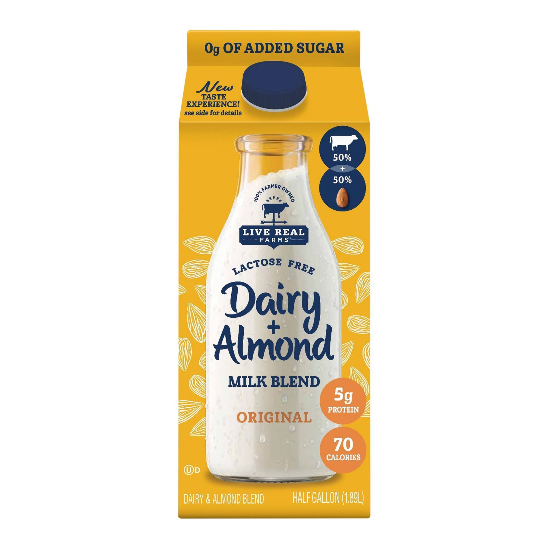 slide 1 of 1, Live Real Farms Dairy Original Unsweetened AlmondMilk Blend, 0.5 gal