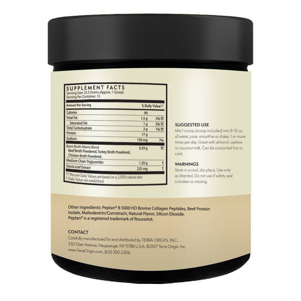 slide 3 of 4, Terra Origin Collagen And Protein Bone Broth Powder Vanilla, 12.33 oz