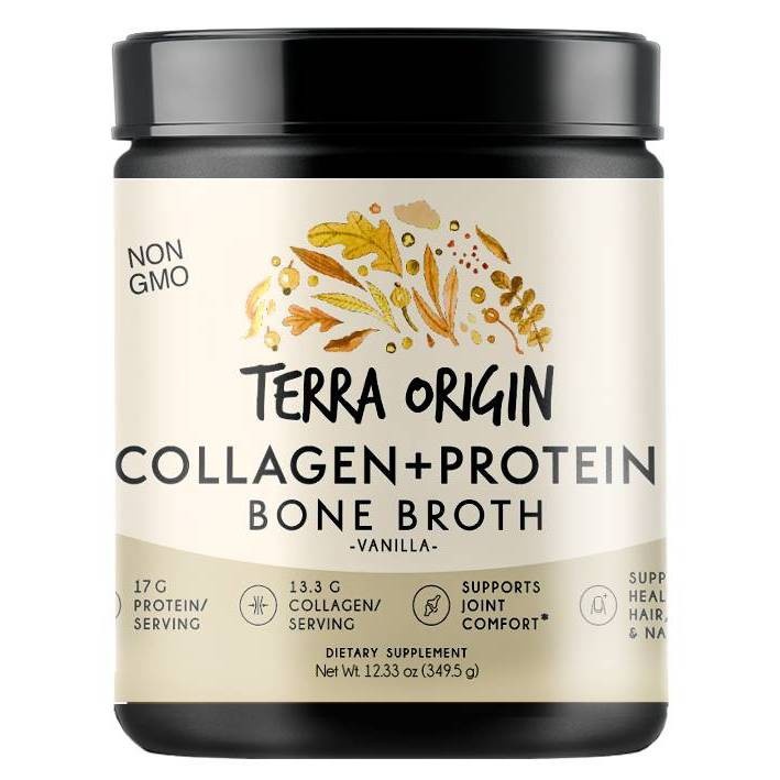 slide 1 of 4, Terra Origin Collagen And Protein Bone Broth Powder Vanilla, 12.33 oz