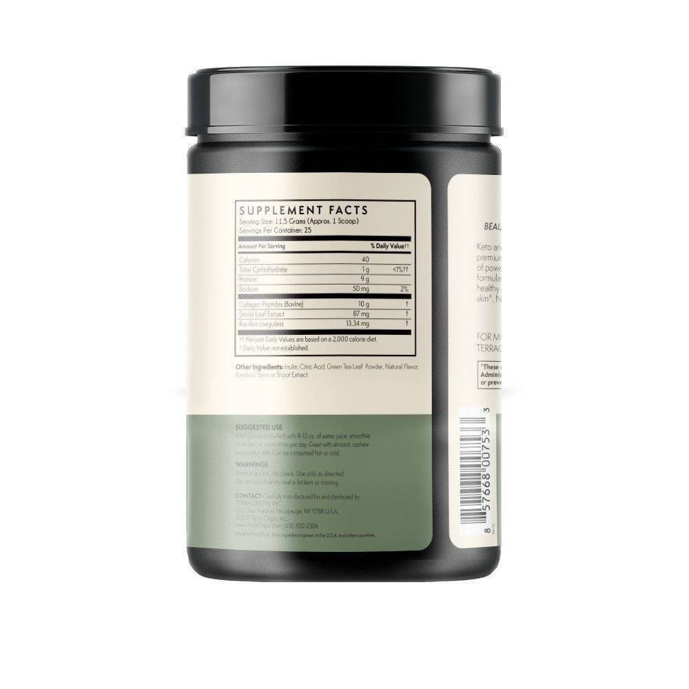 slide 3 of 4, Terra Origin Probiotic Collagen Powder Peptides Matcha Green Tea, 10.14 oz