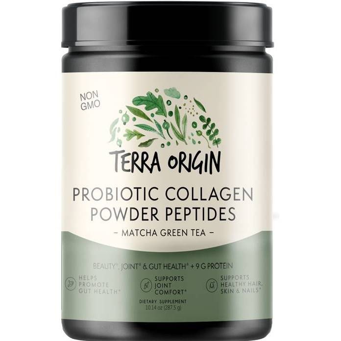 slide 1 of 4, Terra Origin Probiotic Collagen Powder Peptides Matcha Green Tea, 10.14 oz