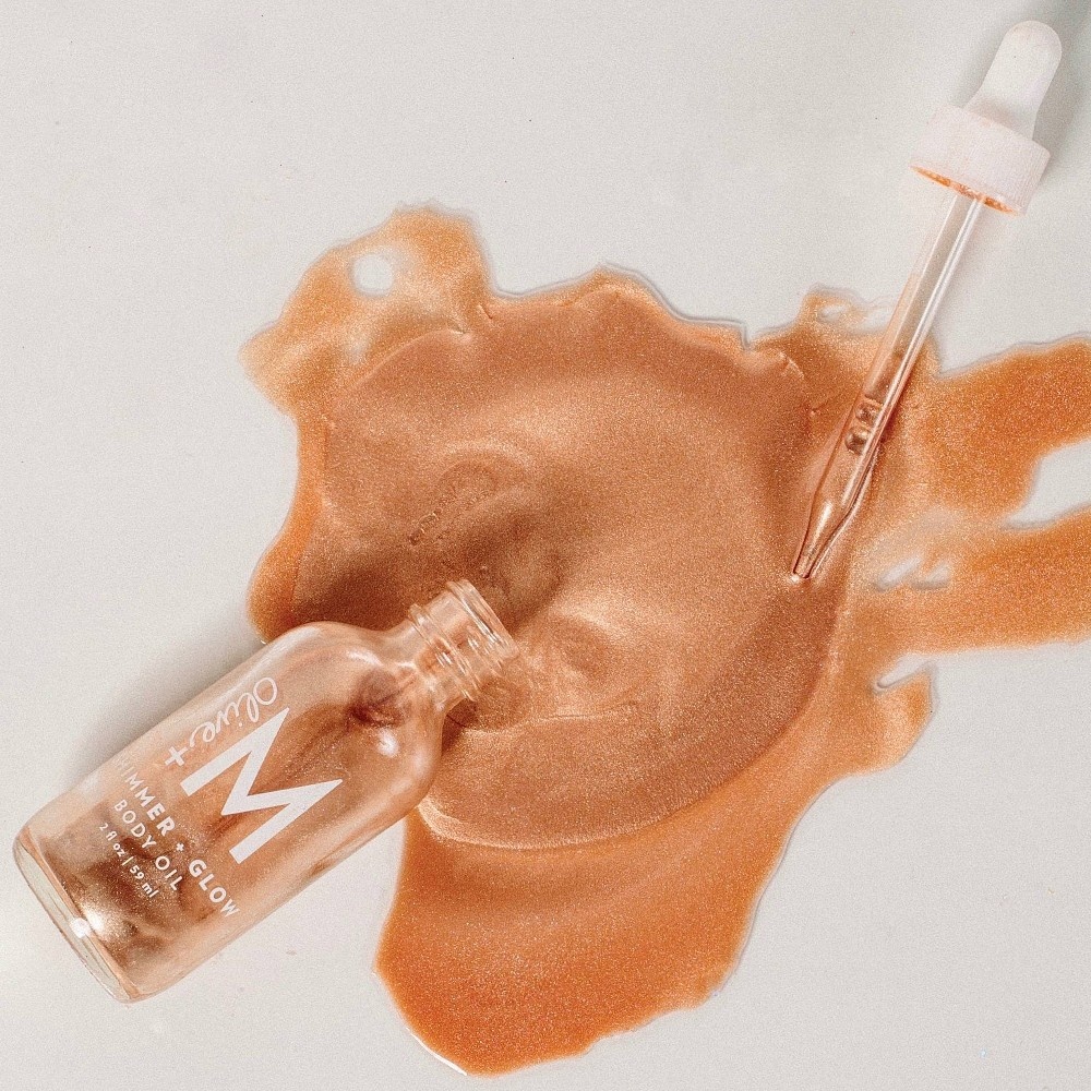 slide 3 of 6, Olive + M Shimmer + Glow Body Oil, 2 fl oz