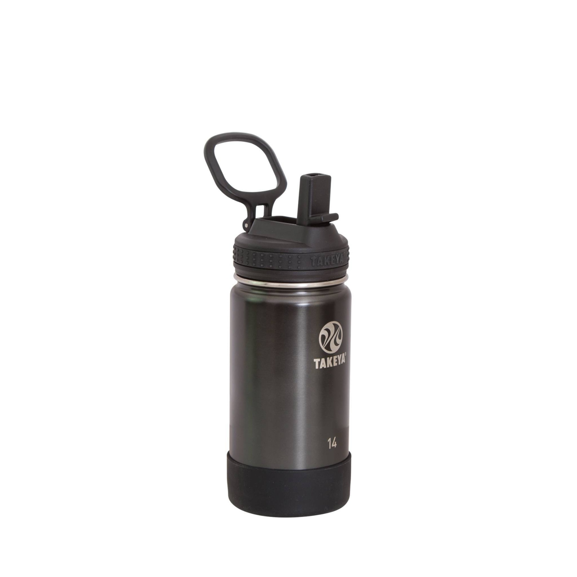 slide 1 of 6, Takeya 14oz Actives Insulated Stainless Steel Bottle with Straw Lid - Black Slate, 1 ct