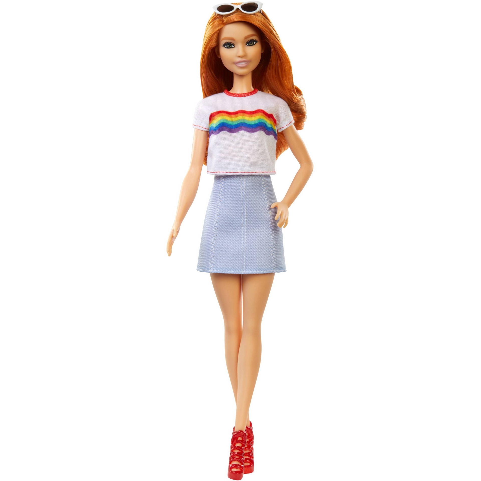 slide 1 of 9, Barbie Fashionistas Doll #122 Red Hair with Rainbow Tee, 1 ct