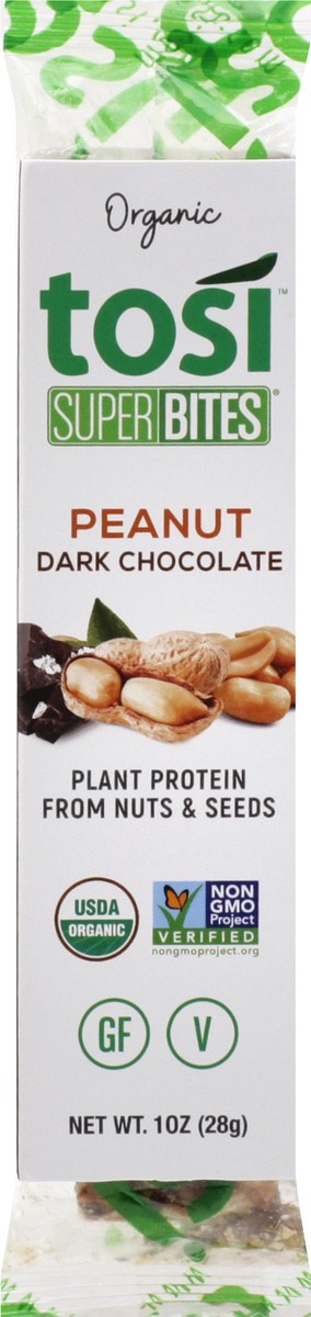 slide 2 of 11, Tosi SuperBites Organic Peanut Dark Chocolate Plant Protein 1 oz, 1 oz
