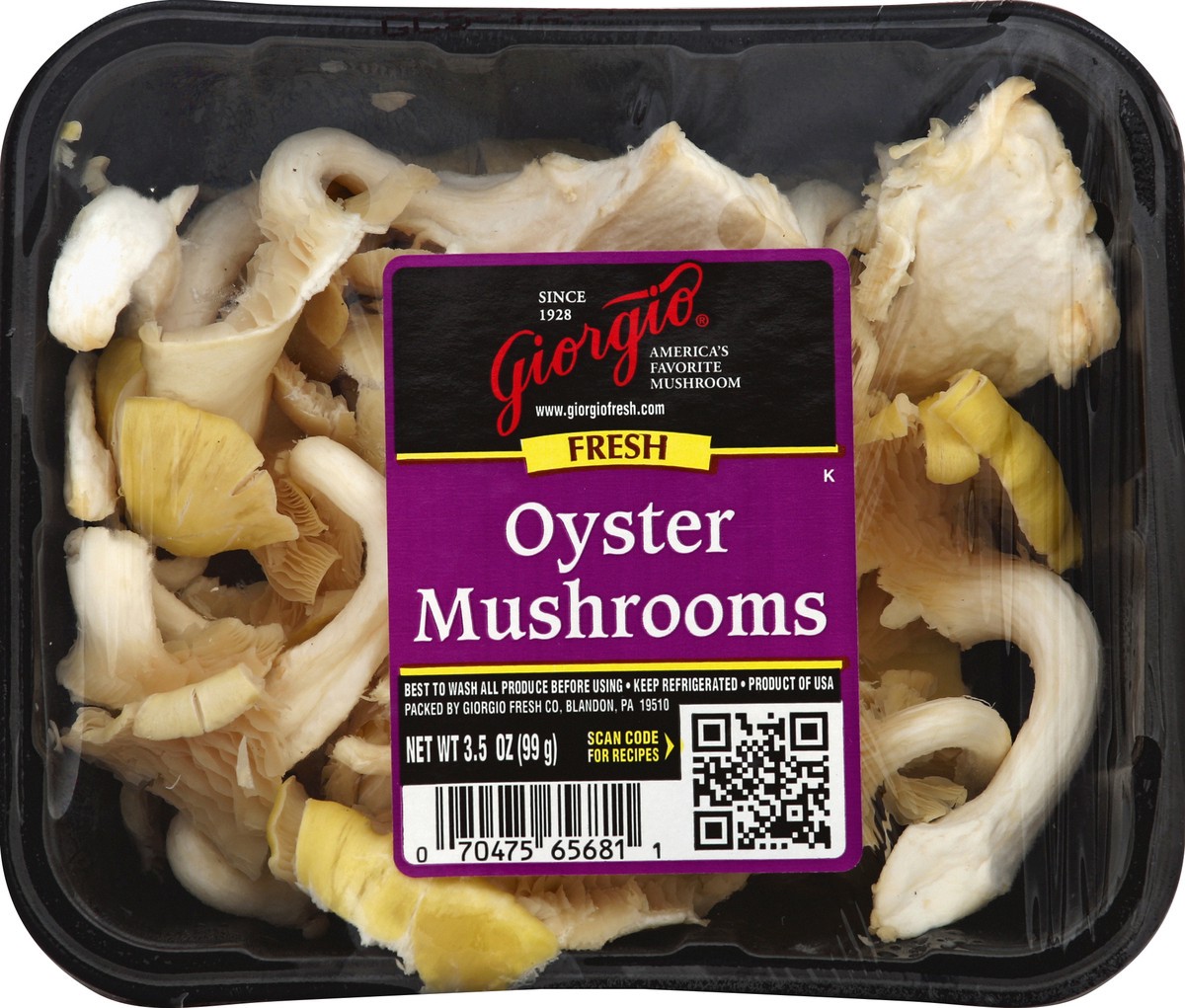 slide 1 of 4, Giorgio Mushrooms Oyster Prepacked - 3.2 Oz, 3.5 oz