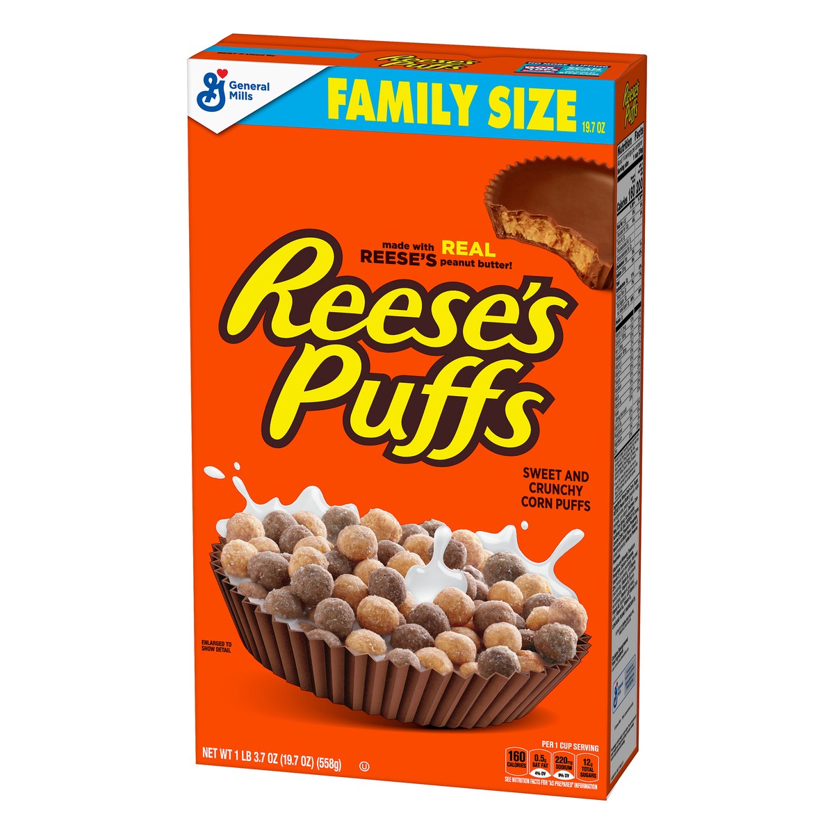 slide 3 of 11, Reese's Puffs REESE''S PUFFS Chocolatey Peanut Butter Cereal, Kid Breakfast Cereal, Family Size, 19.7 oz, 19.7 oz