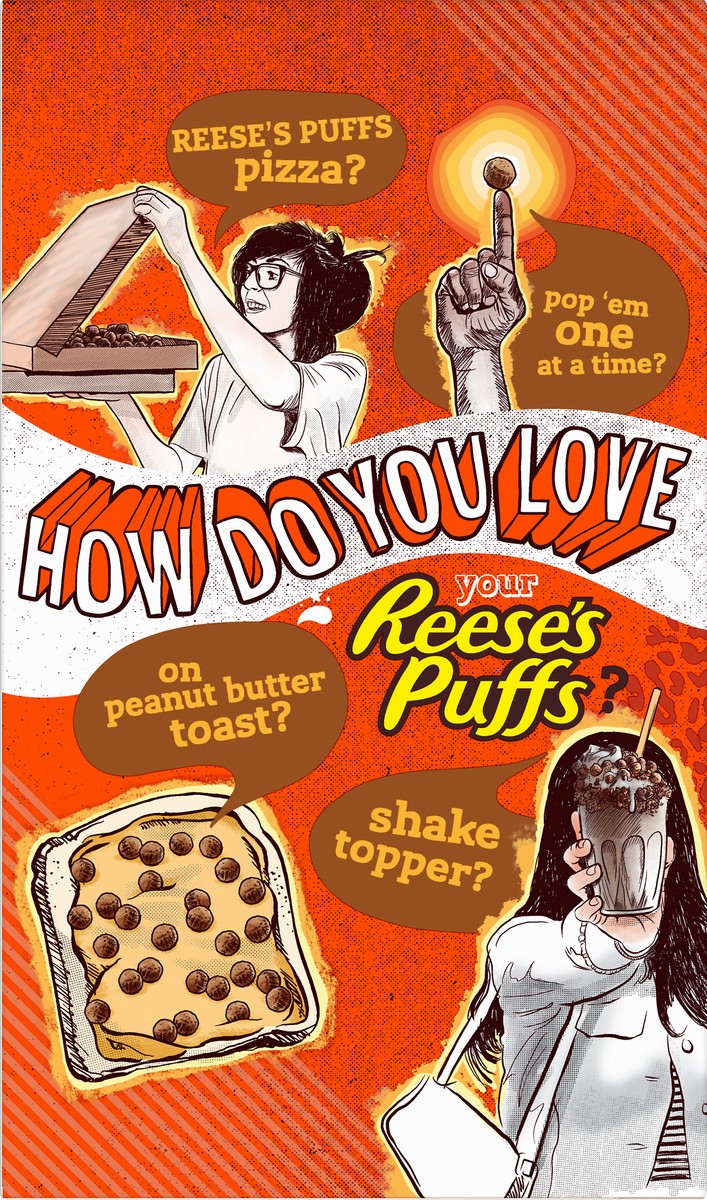 slide 7 of 11, Reese's Puffs REESE''S PUFFS Chocolatey Peanut Butter Cereal, Kid Breakfast Cereal, Family Size, 19.7 oz, 19.7 oz