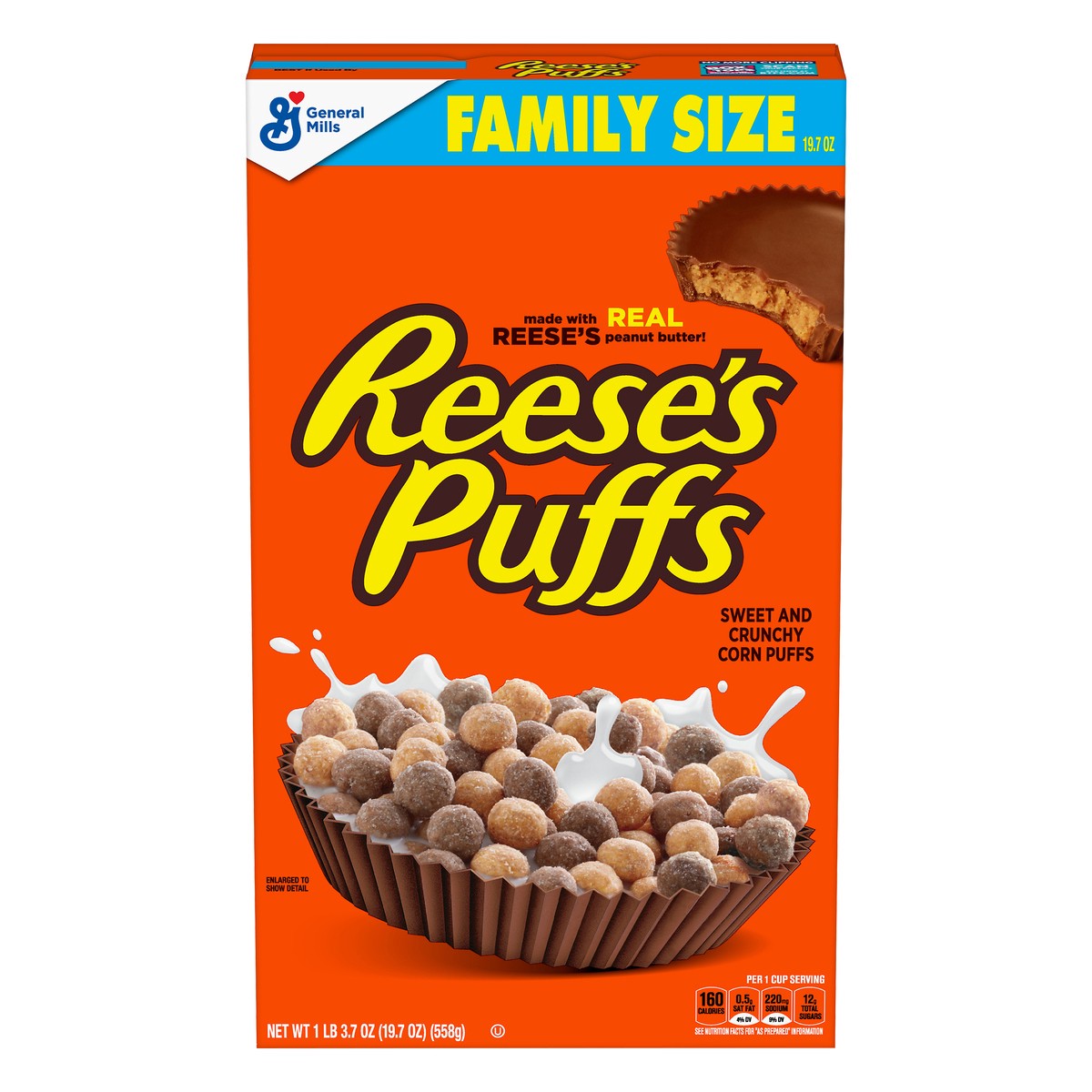 slide 2 of 11, Reese's Puffs REESE''S PUFFS Chocolatey Peanut Butter Cereal, Kid Breakfast Cereal, Family Size, 19.7 oz, 19.7 oz