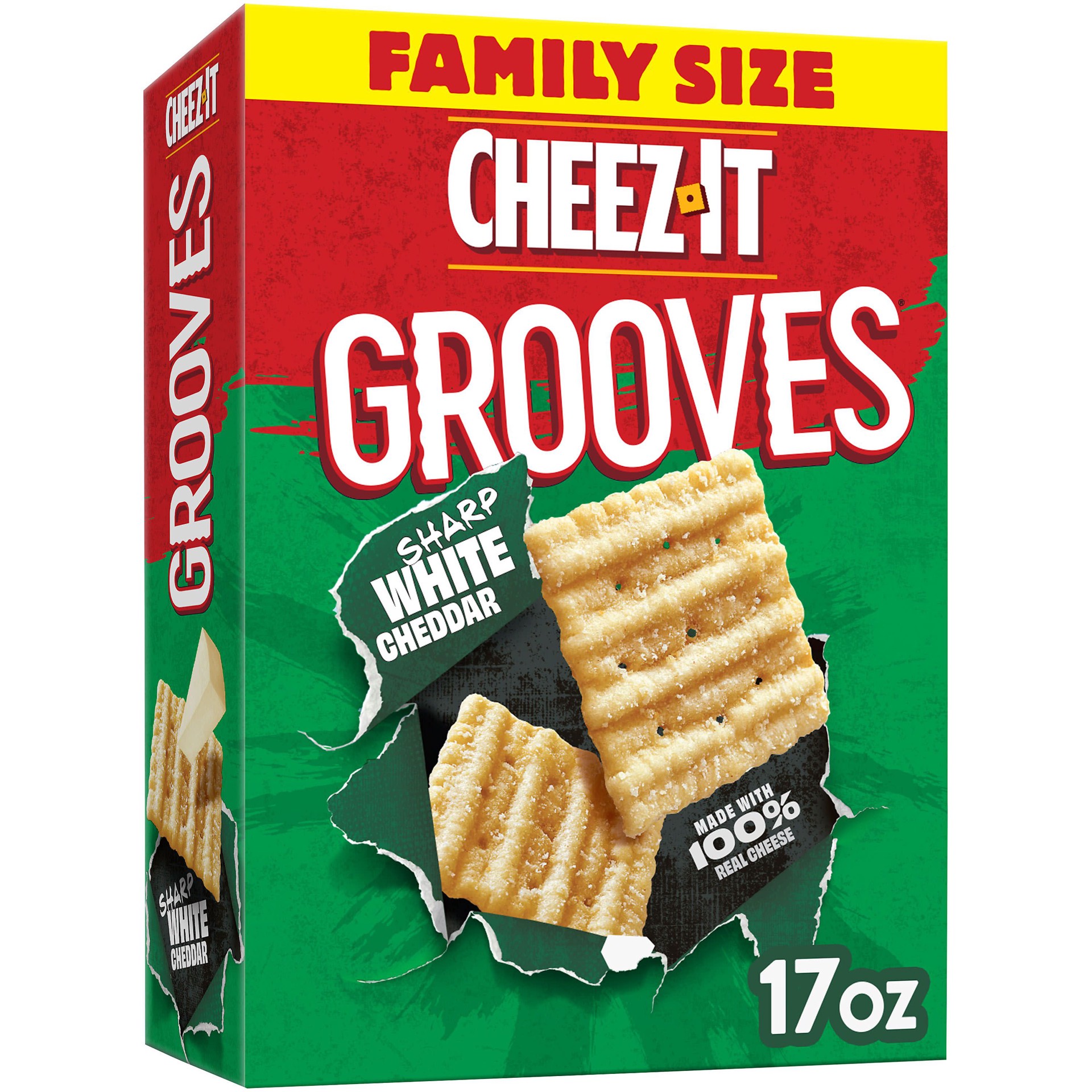 slide 1 of 5, Cheez-It Grooves Crunchy Cheese Crackers, Snack Crackers, Lunch Snacks, Family Size, Sharp White Cheddar, 17oz Box, 1 Box, 17 oz