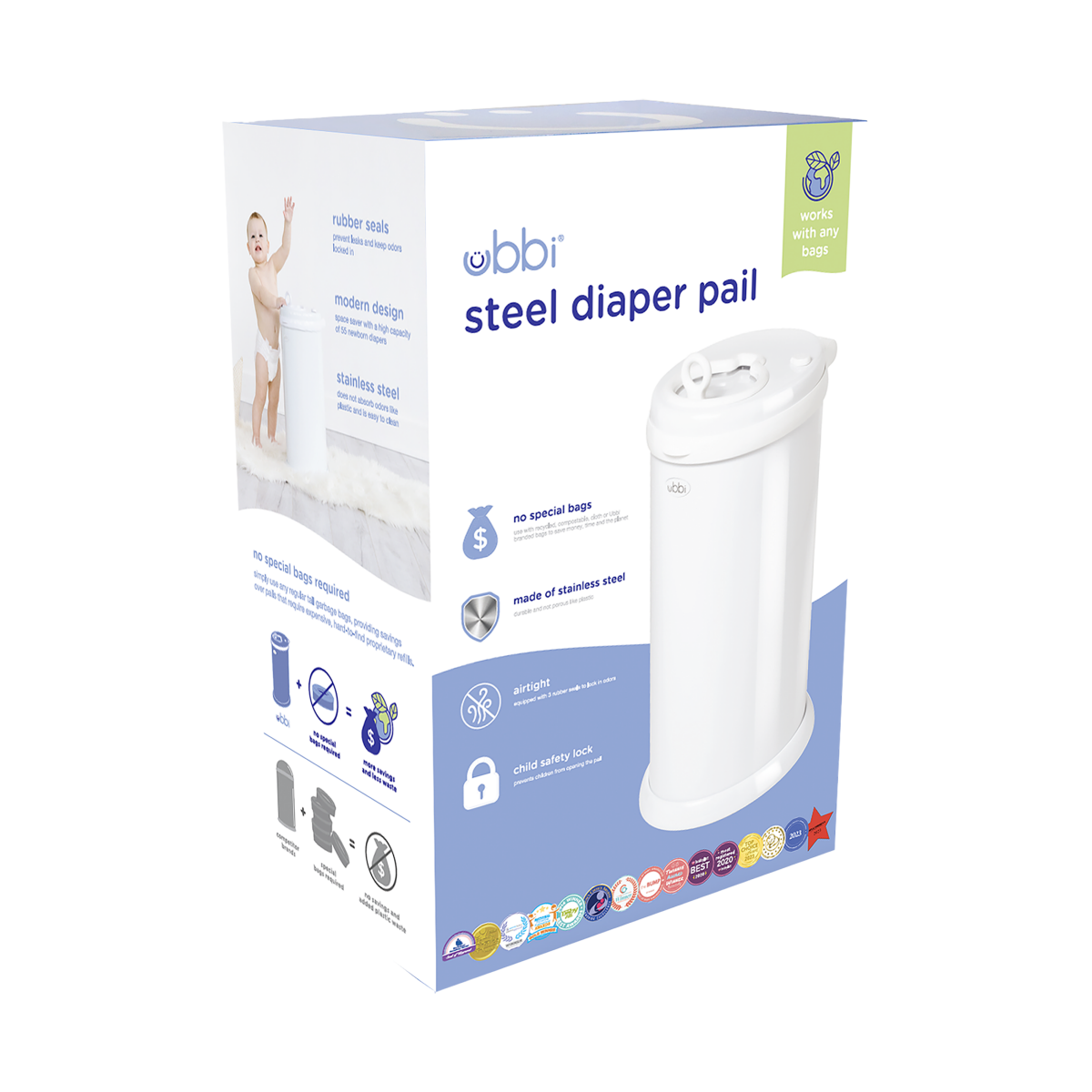 slide 2 of 4, Pearhead Ubbi Steel Diaper Pail - White, 1 ct