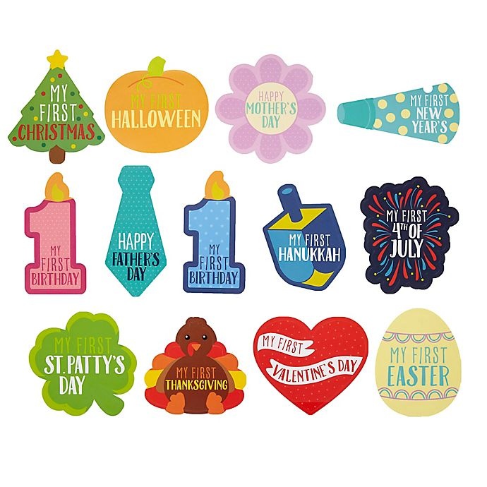 slide 2 of 4, Pearhead Baby's First Holiday Shape Stickers'', 13 ct