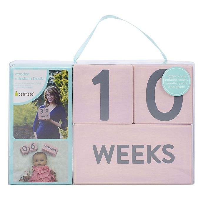 slide 4 of 4, Pearhead Wooden Age Block Set - Pink, 3 ct