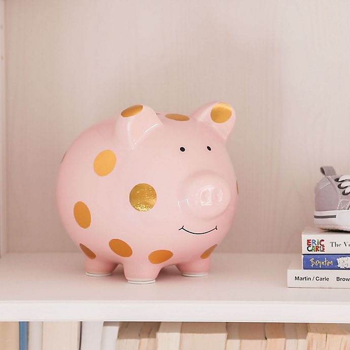 slide 2 of 3, Pearhead Large Ceramic Polka Dot Piggy Bank - Pink/Gold, 1 ct