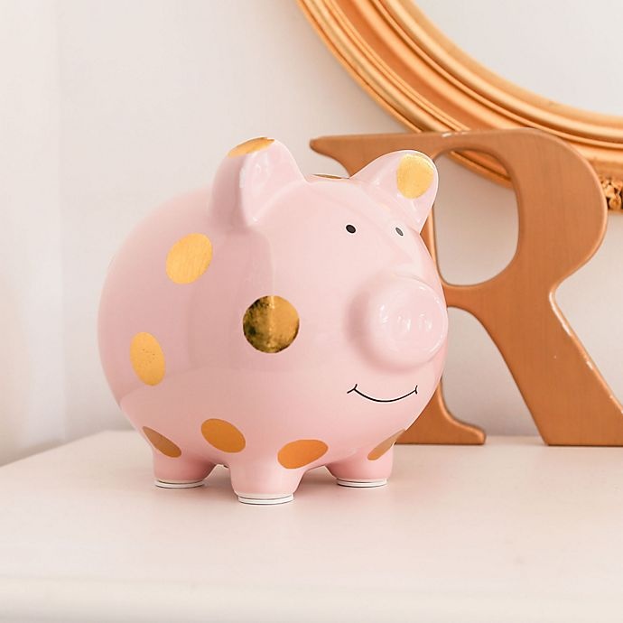 slide 3 of 3, Pearhead Large Ceramic Polka Dot Piggy Bank - Pink/Gold, 1 ct