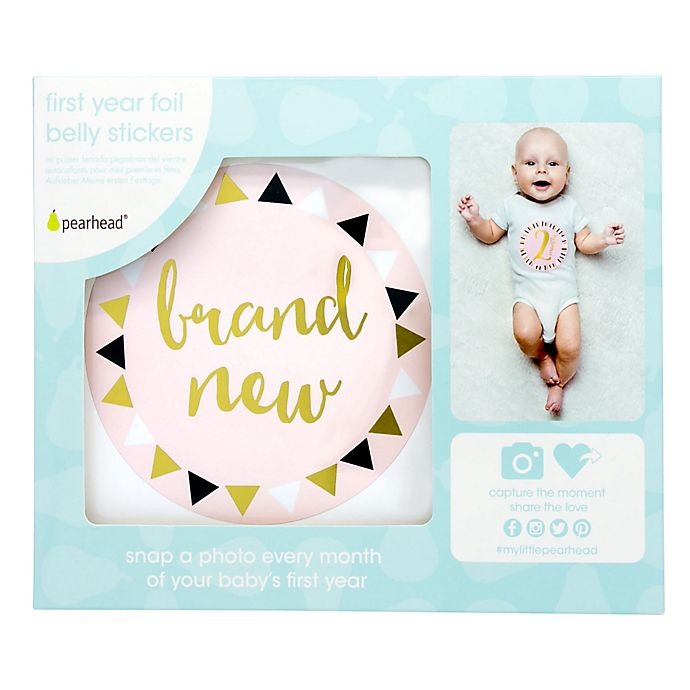 slide 3 of 5, Pearhead First Year Foil Belly Stickers - Pink, 1 ct