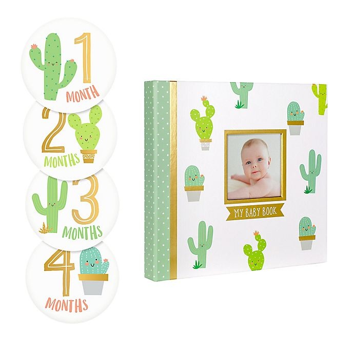 slide 2 of 5, Pearhead Cactus Baby Memory Book and Sticker Set - Green/Gold, 1 ct