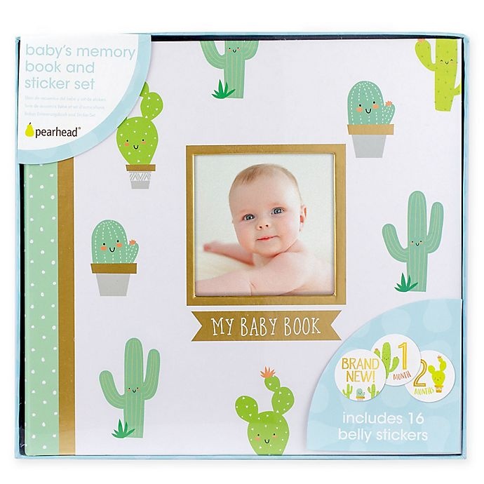 slide 1 of 5, Pearhead Cactus Baby Memory Book and Sticker Set - Green/Gold, 1 ct