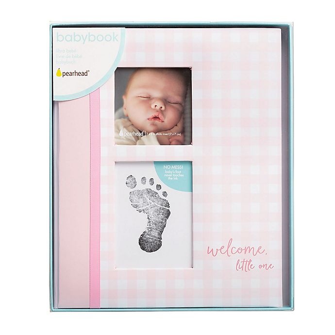 slide 9 of 9, Pearhead Baby Memory Book and Clean-Touch Ink Pad - Pink Gingham, 1 ct