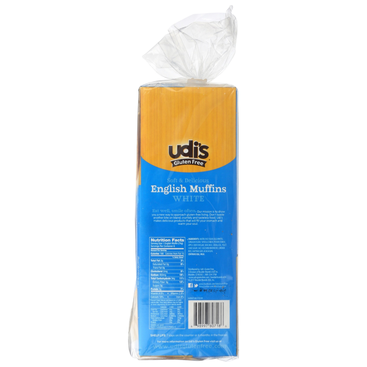 slide 2 of 2, Udi's Gluten Free Soft & Delicious White English Muffins, Frozen, 15.07 oz. 6 Count, 15.7 oz