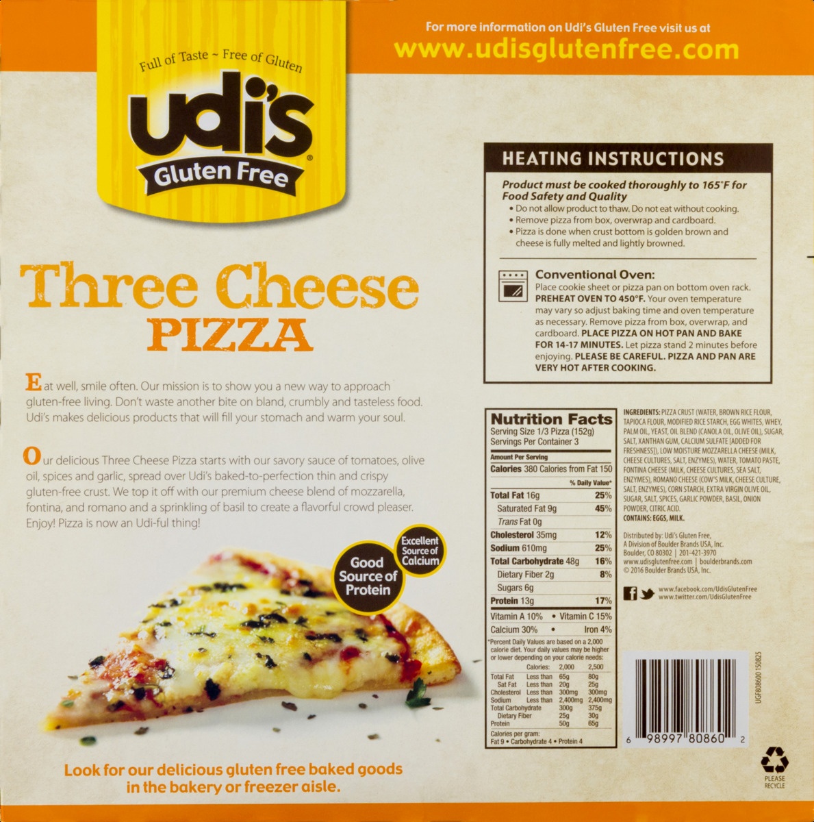 slide 9 of 9, Udi's Gluten Free Uncured Pepperoni Pizza, 16.25 oz