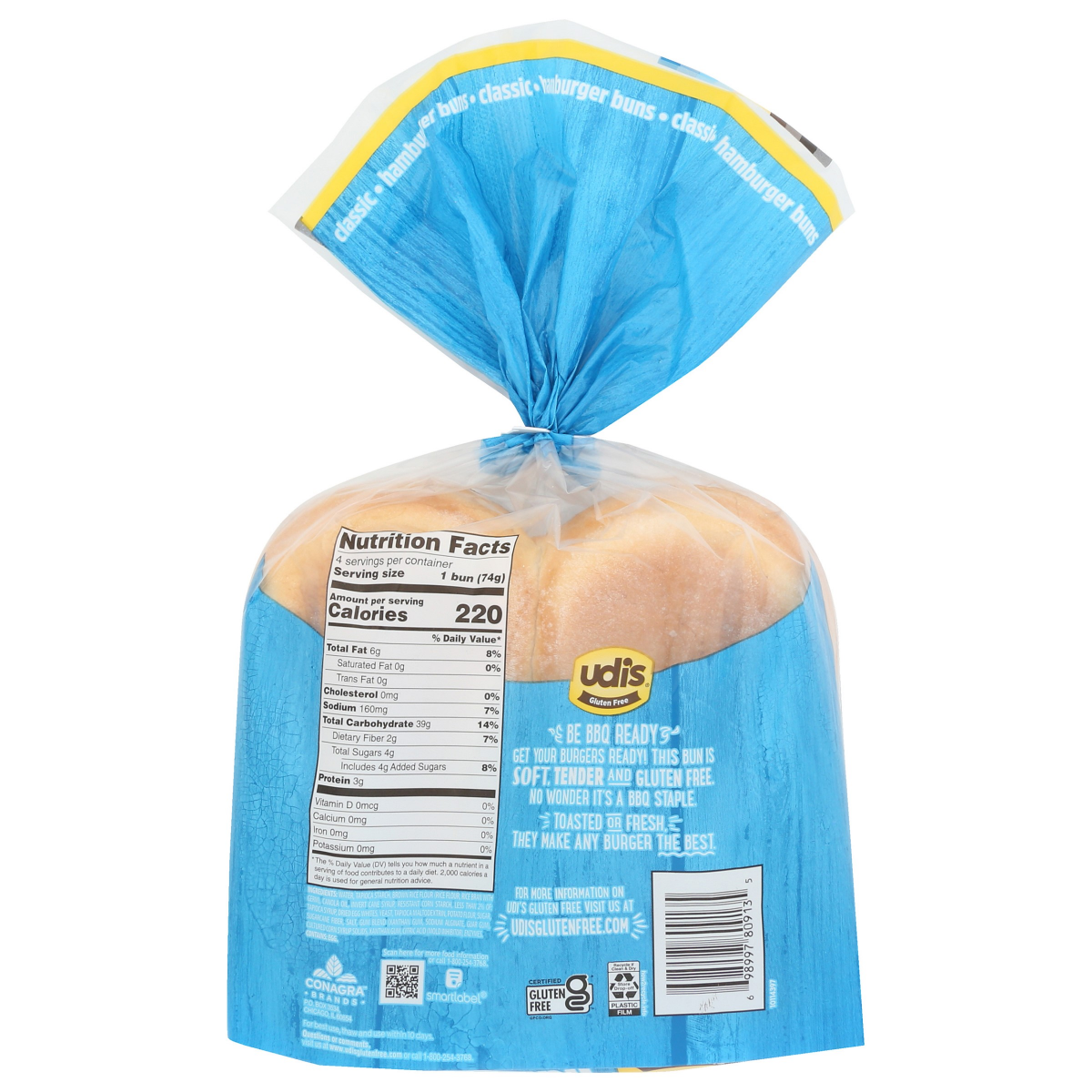 slide 2 of 2, Udi's Gluten Free Classic Hamburger Buns, Frozen, 10.4 oz. 4 Count, 4 ct