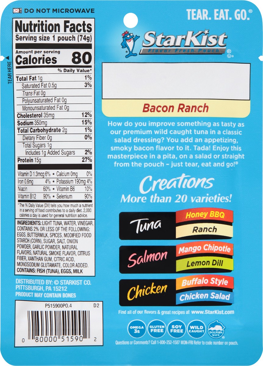 slide 9 of 9, StarKist Tuna Creations Bacon Ranch Pouch - 2.6oz, 2.6 oz