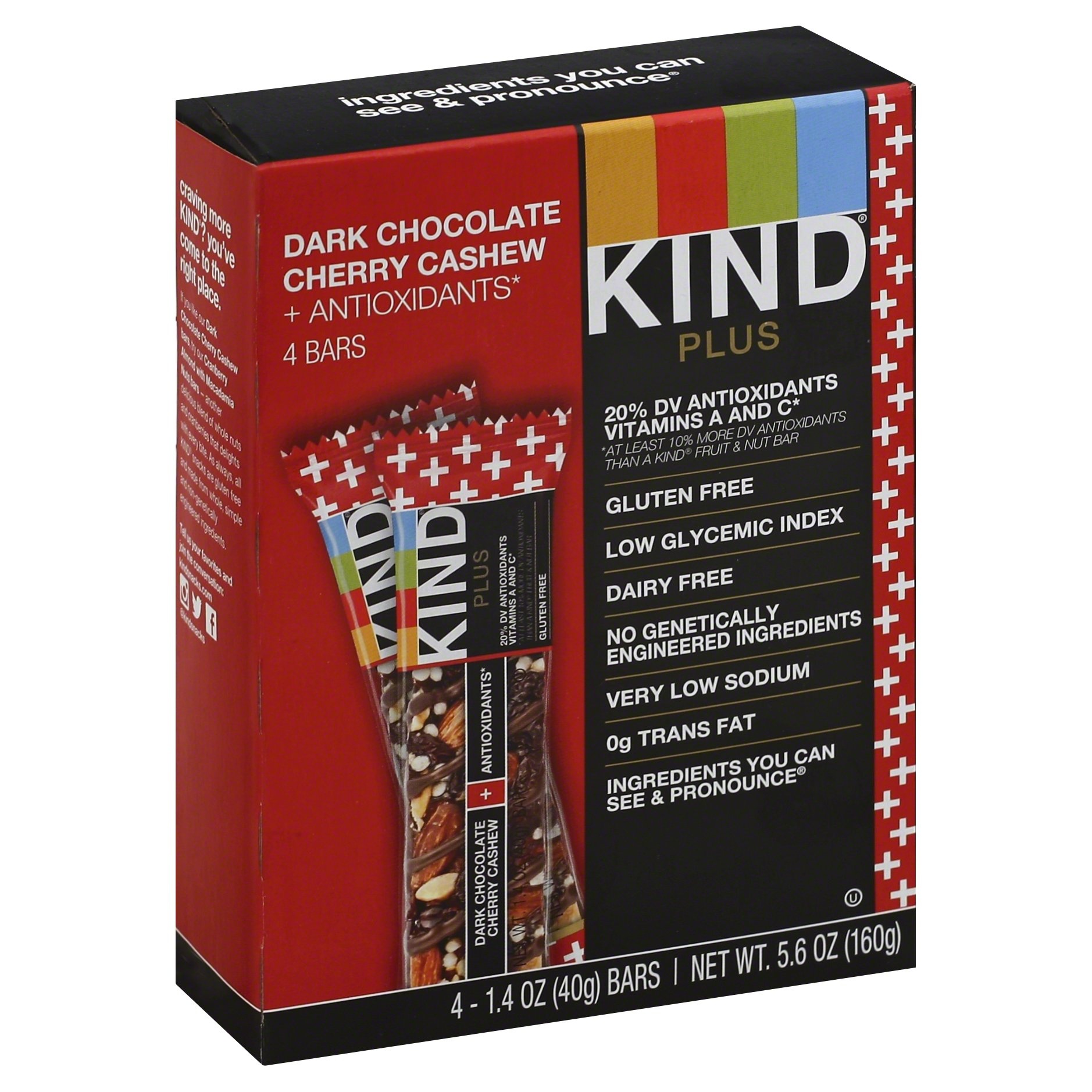 slide 1 of 6, KIND Dark Chocolate Cherry Cashew Antioxidants Nutrition Bars, 4 ct