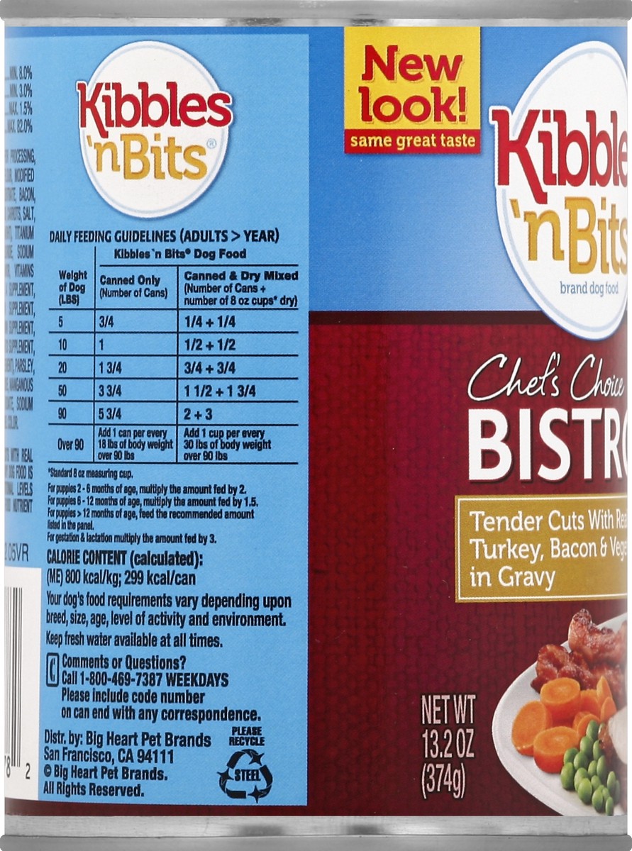 slide 6 of 6, Kibbles 'n Bits Tender Cuts with Turkey, Bacon, & Vegetables in Gravy, 13.2 oz