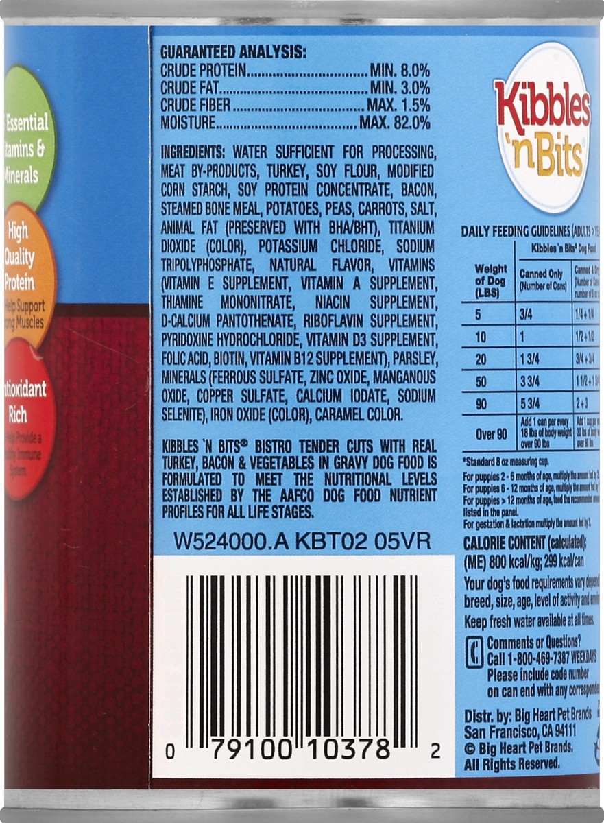 slide 5 of 6, Kibbles 'n Bits Tender Cuts with Turkey, Bacon, & Vegetables in Gravy, 13.2 oz