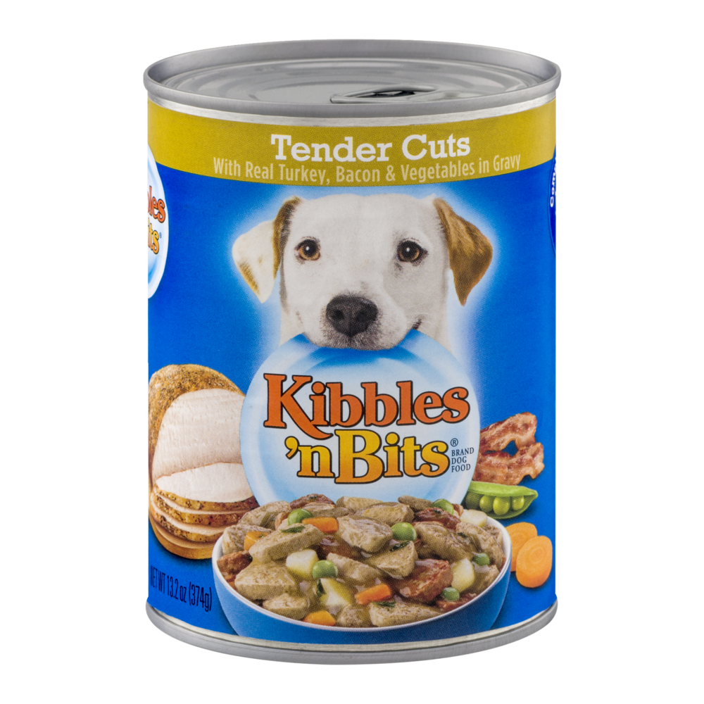 slide 1 of 6, Kibbles 'n Bits Tender Cuts with Turkey, Bacon, & Vegetables in Gravy, 13.2 oz