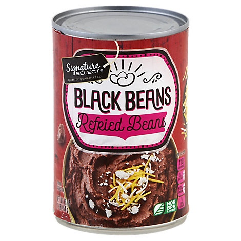 slide 1 of 1, Signature Select Beans Refried Black, 16 oz