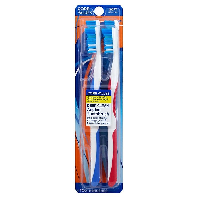 slide 1 of 1, Core Values Soft Deep Clean Angled Toothbrush, 4 ct