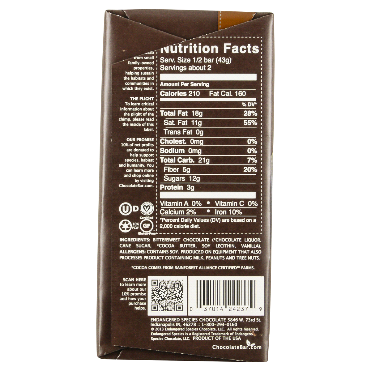 slide 2 of 2, Endangered Species Milk Chocolate 48% Cocoa Chocolate Bar, 