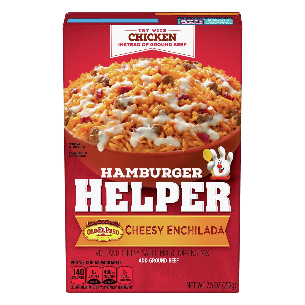 slide 1 of 1, Hamburger Helper Cheesy Enchilada Rice & Cheese Sauce Mix 7.5 oz, 7.5 oz