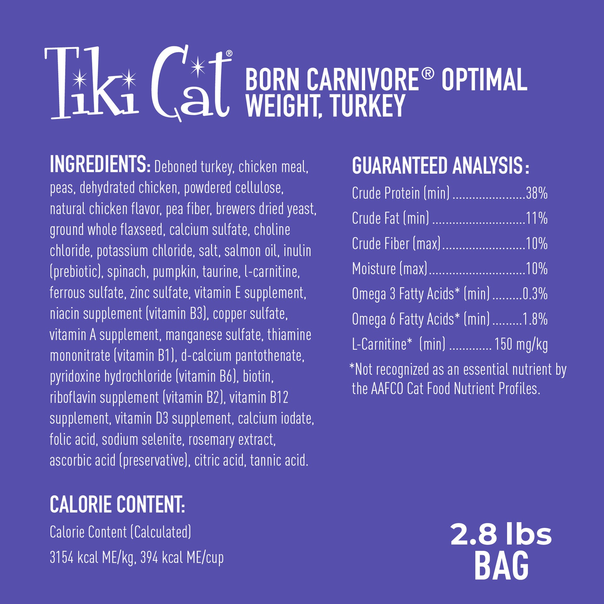 slide 5 of 7, Tiki Cat Born Carnivore Turkey Light Dry Food, 2.8 lb