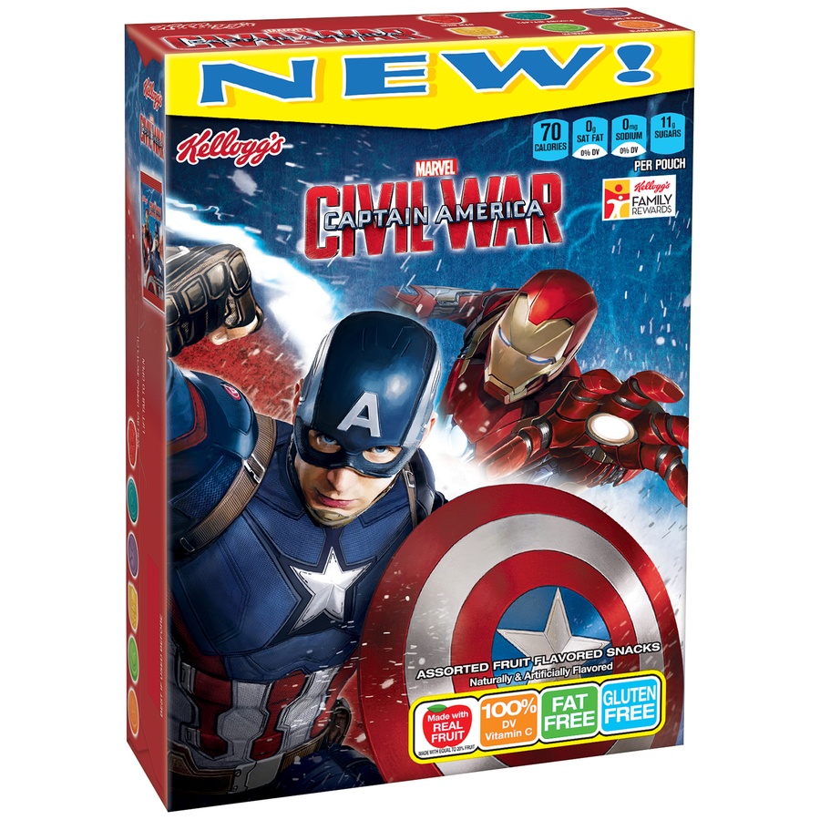 slide 2 of 7, Kelloggs Civil War Captain America Fruit Flavored Snacks Box, 8 oz