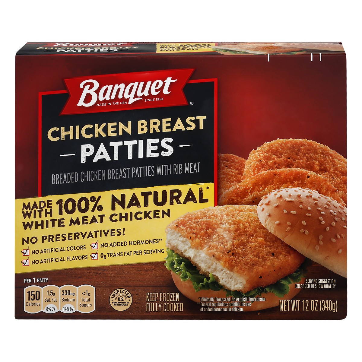 slide 1 of 10, Banquet Chicken Breast Patties 12 oz, 12 oz