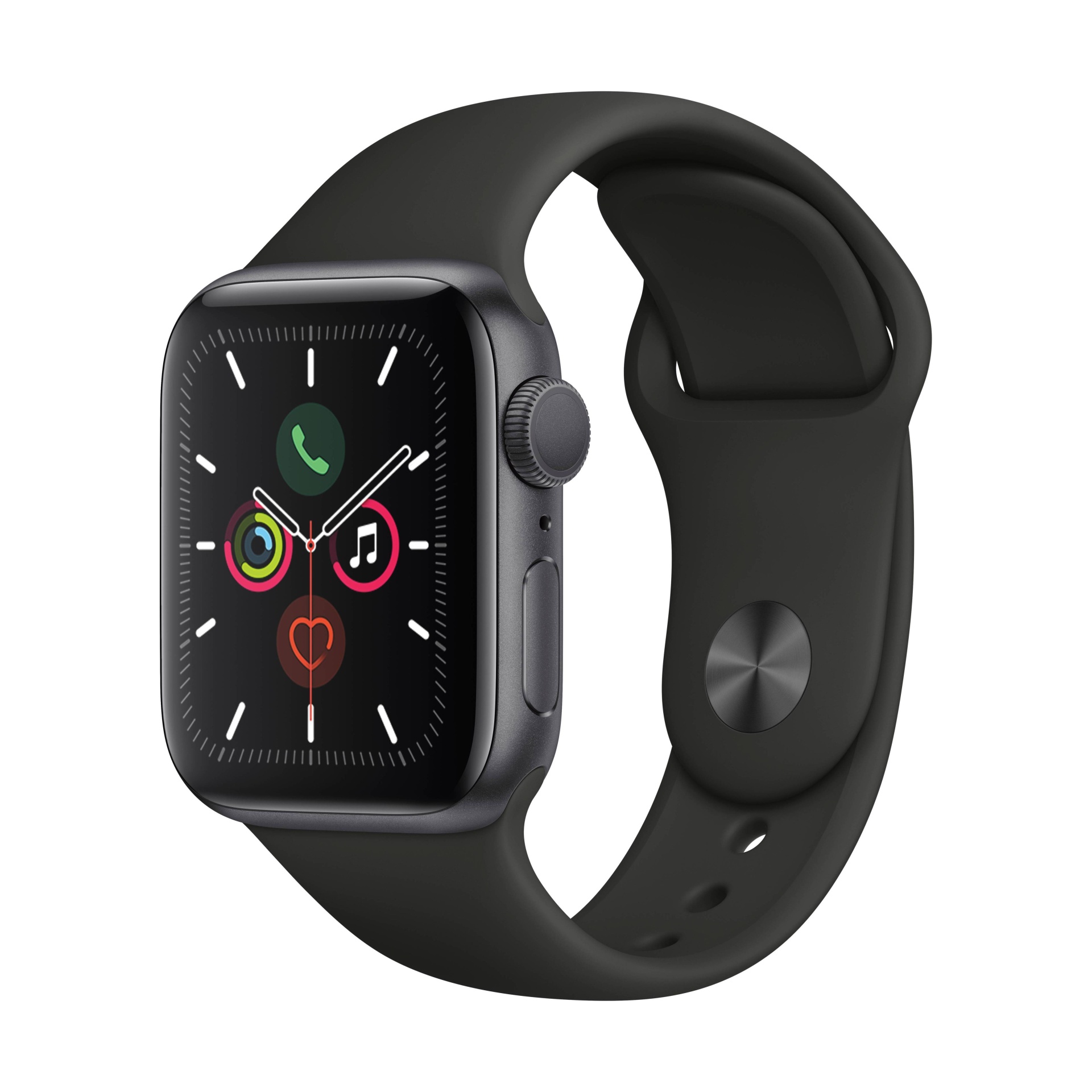slide 1 of 2, Apple Watch Series 5 GPS, 44mm Space Gray Aluminum Case with Black Sport Band, 1 lb