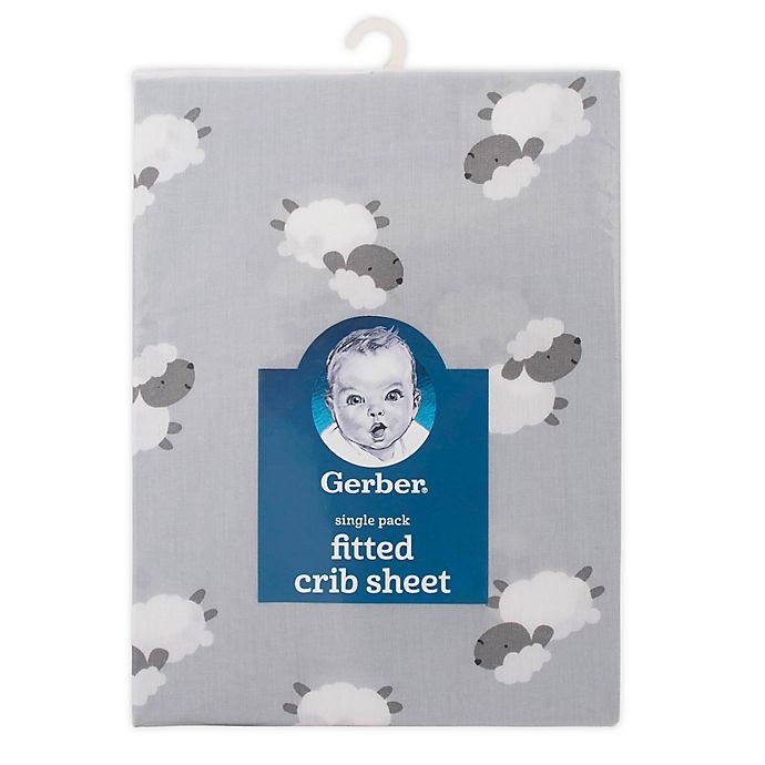 slide 1 of 1, Gerber Lamb Fitted Crib Sheet - Grey/White, 1 ct