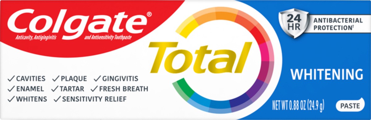 slide 6 of 7, Colgate Total Whitening Travel Size Toothpaste, Advanced Whitening, 0.88 Oz, 0.88 oz