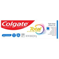 Colgate Total Active Prevention Travel Whitening Toothpaste, Mint, 0.88 Oz.