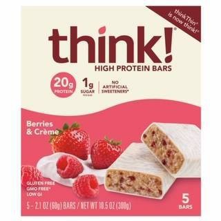 slide 1 of 4, thinkThin think! High Protein Berries & Cream Bars, 5 ct