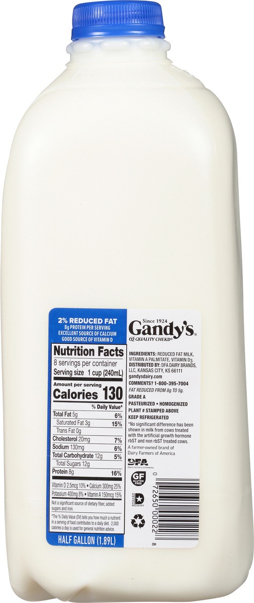 slide 12 of 14, Gandy's 2% Reduced Fat Milk 0.5 gal, 1/2 gal