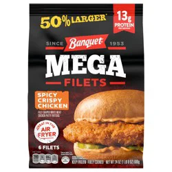 Banquet MEGA Filets Spicy Crispy Chicken Filets, Frozen Meal, 24 oz., 6-Count