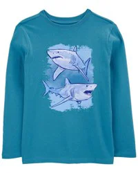 Oshkosh Kid Shark Long-Sleeve Graphic Tee Teal M