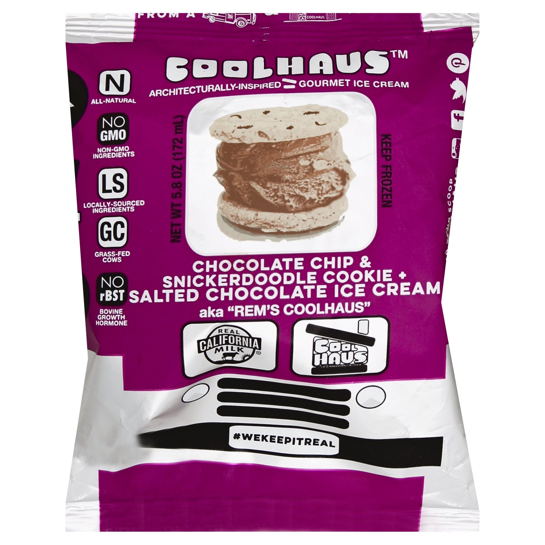 slide 1 of 5, Coolhaus Chocolate Chip Snickerdoodle Cookie Salted Chocolate Ice Cream Sandwich, 5.8 oz