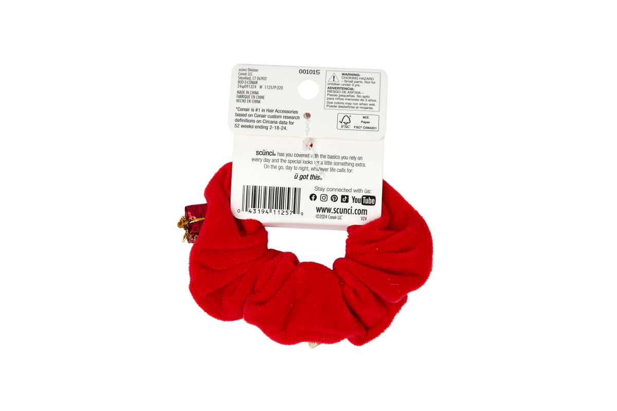 slide 9 of 9, Scunci 1Pk Red Velvet Scrunchie W/ Presents, 1 ct
