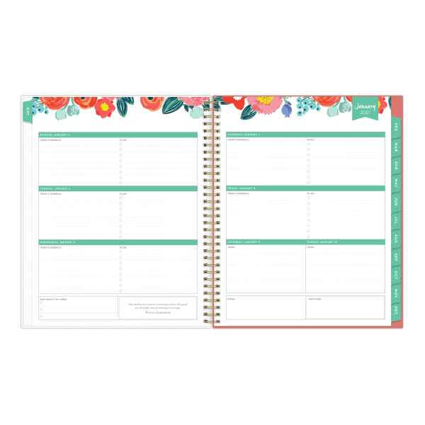 slide 3 of 4, Blue Sky Day Designer Weekly/Monthly Planner, 8-1/2'' X 11'', Floral Sketch, January To December 2021, 122191, 1 ct